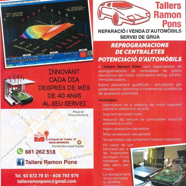 A Tallers Ramon Pons som especialistes en reprogramacions de centraletes de gestió electrònica del motor, centraletes airbag, confort,immobilitzadors ...